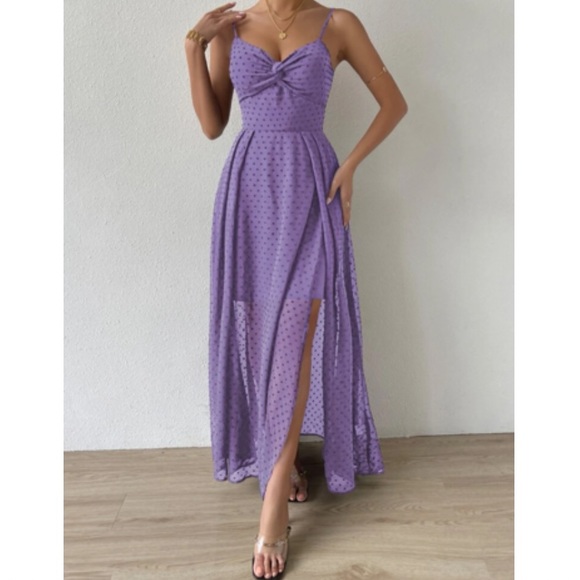 Luxe Swiss dot front tie backless wrap cami maxi dress - Picture 6 of 14